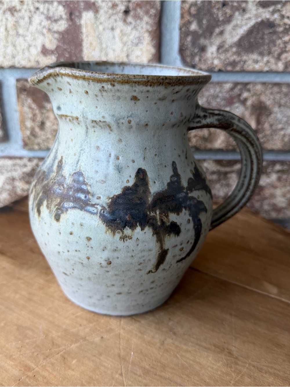 Artisan Pottery Pitcher Marked HM 6” Tall 4.25” Diameter Beautiful Piece!